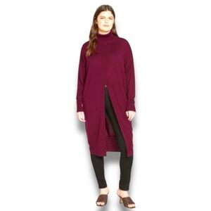 Universal Standard Maroon Red Merino Wool Turtleneck Tunic Sweater Size M